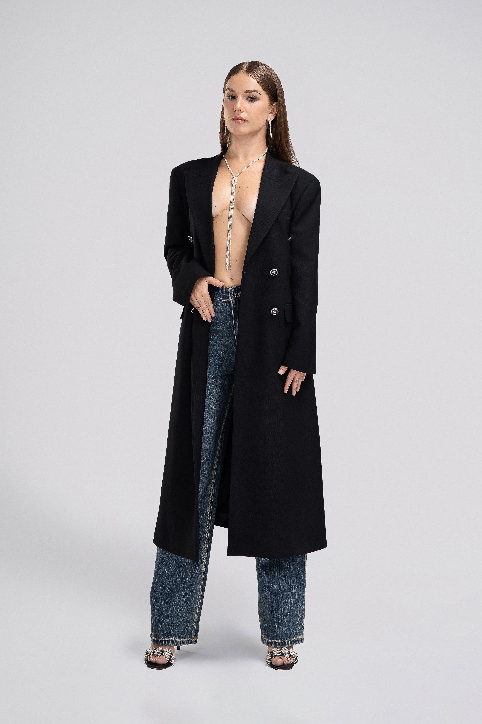 Petite Oversized Long Coat in Black Sylphic