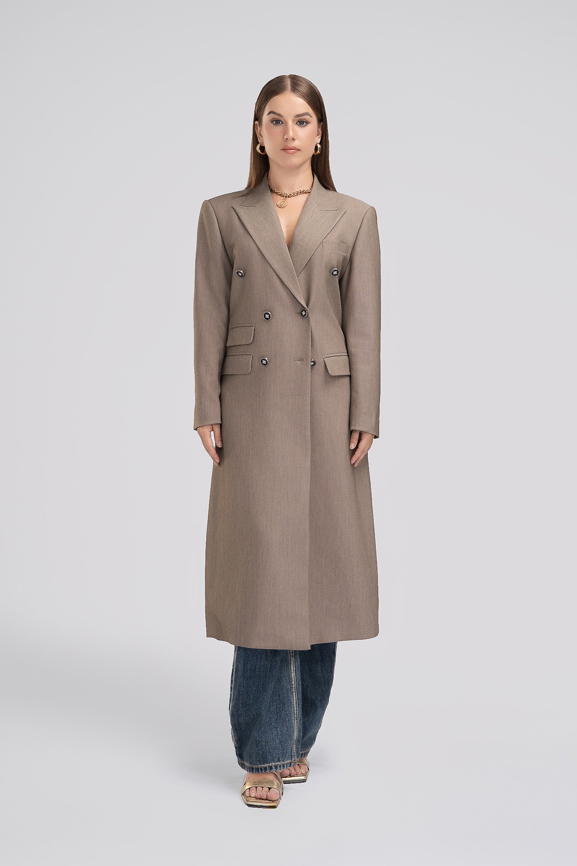 Petite Oversized Long Coat in Taupe Sylphic